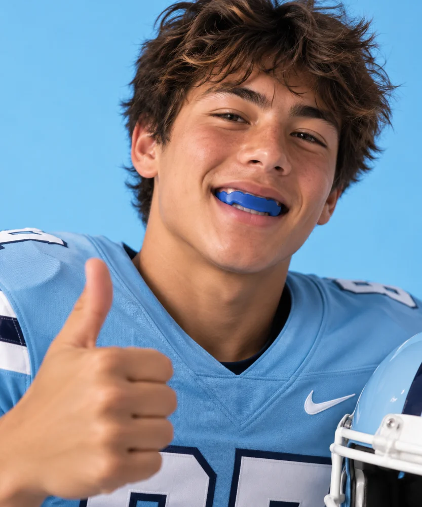 High school athlete wearing a custom sports mouthguard from mend dental