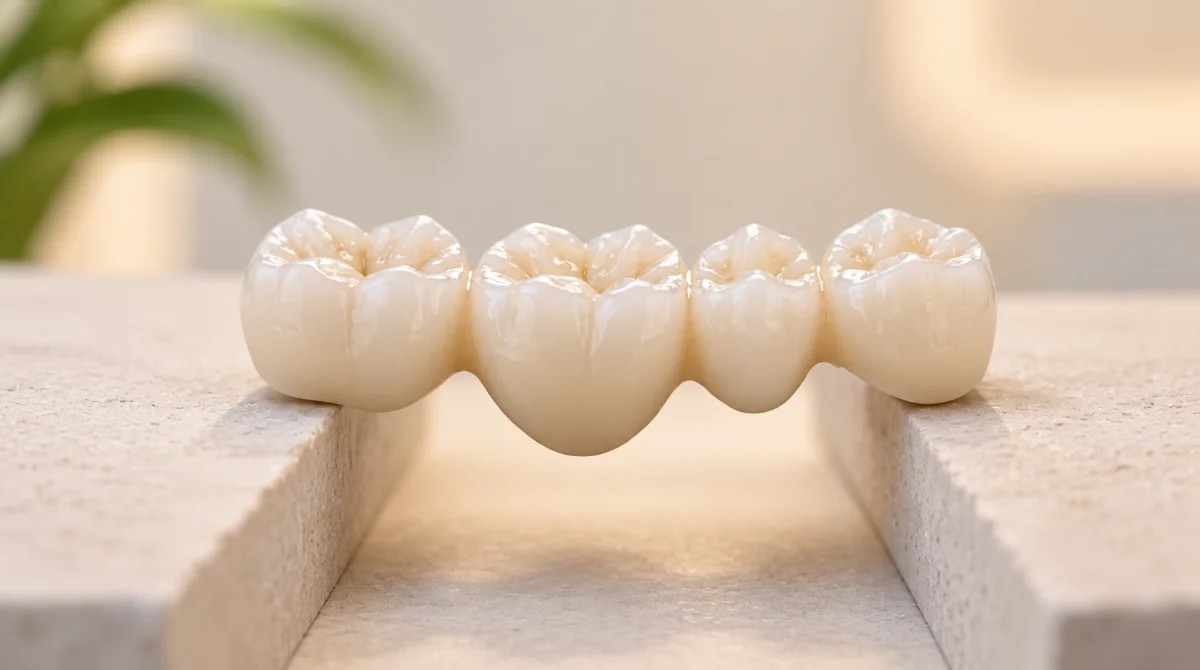 Ceramic bridge on a dark tray with floss threaders