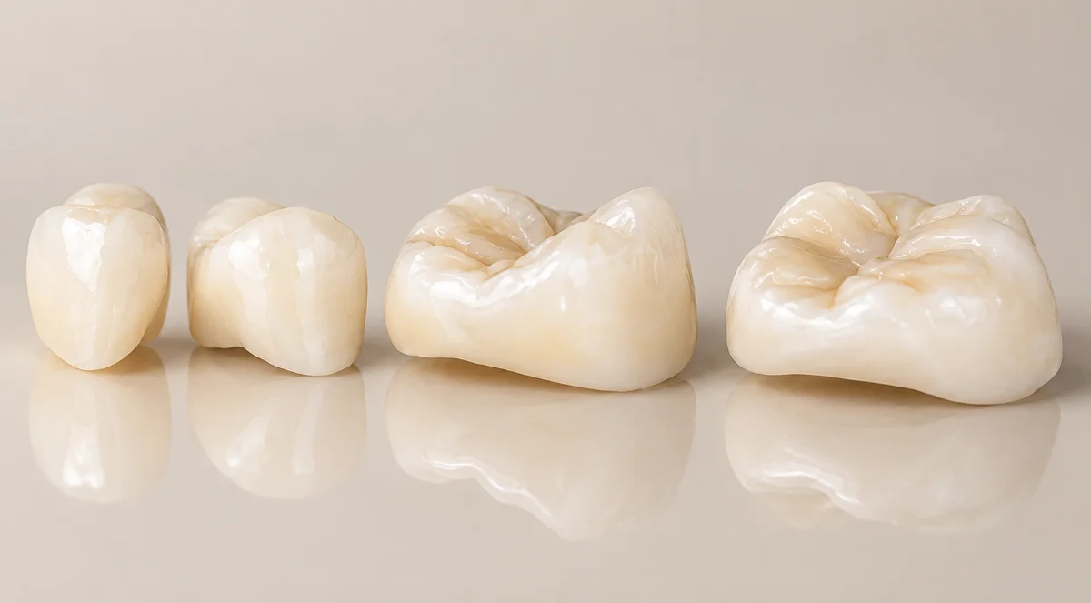 Ceramic onlay beside a tooth model at mend dental