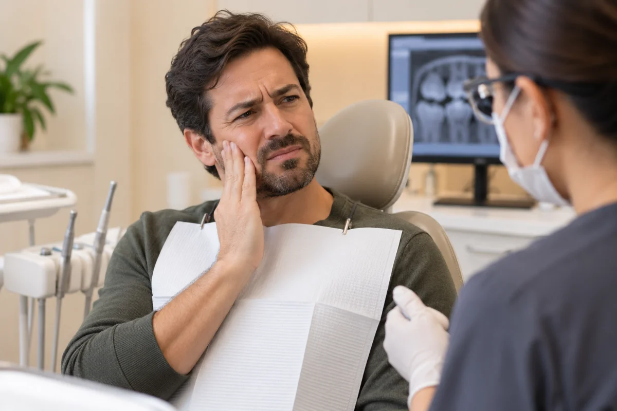 Bite test with a small plastic stick on a molar